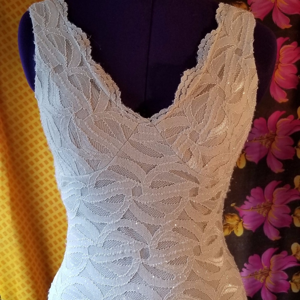 Cream, Lacy, Floor-Length Trumpet Dress